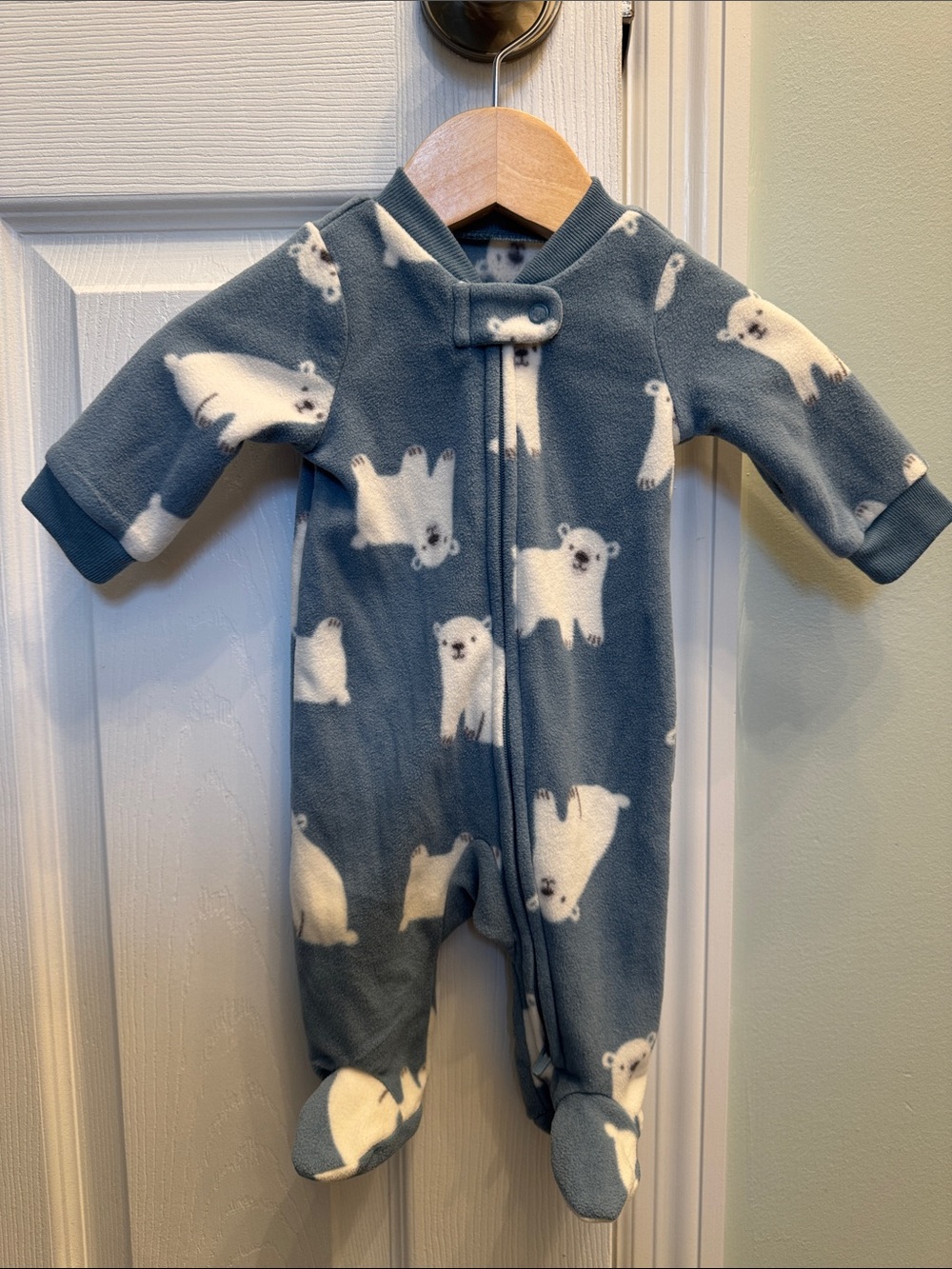 Carter's Blue Fleece Polar Bear Footed One-Piece